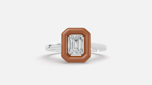 Caramel Halo Emerald Cut Lab Grown Diamond Ring in Silver