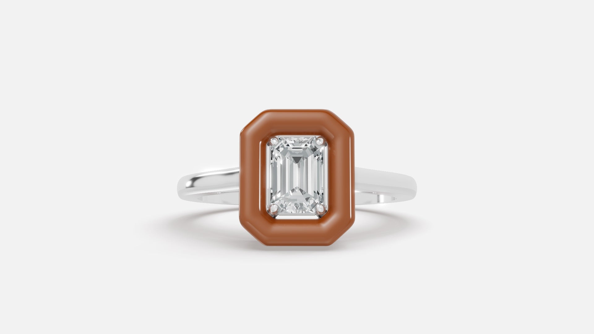 Caramel Halo Emerald Cut Lab Grown Diamond Ring in Silver Front View