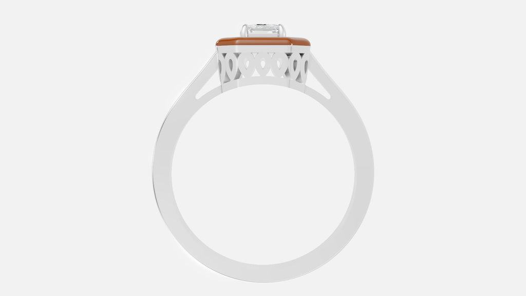 Caramel Halo Emerald Cut Lab Grown Diamond Ring in Silver Profile View