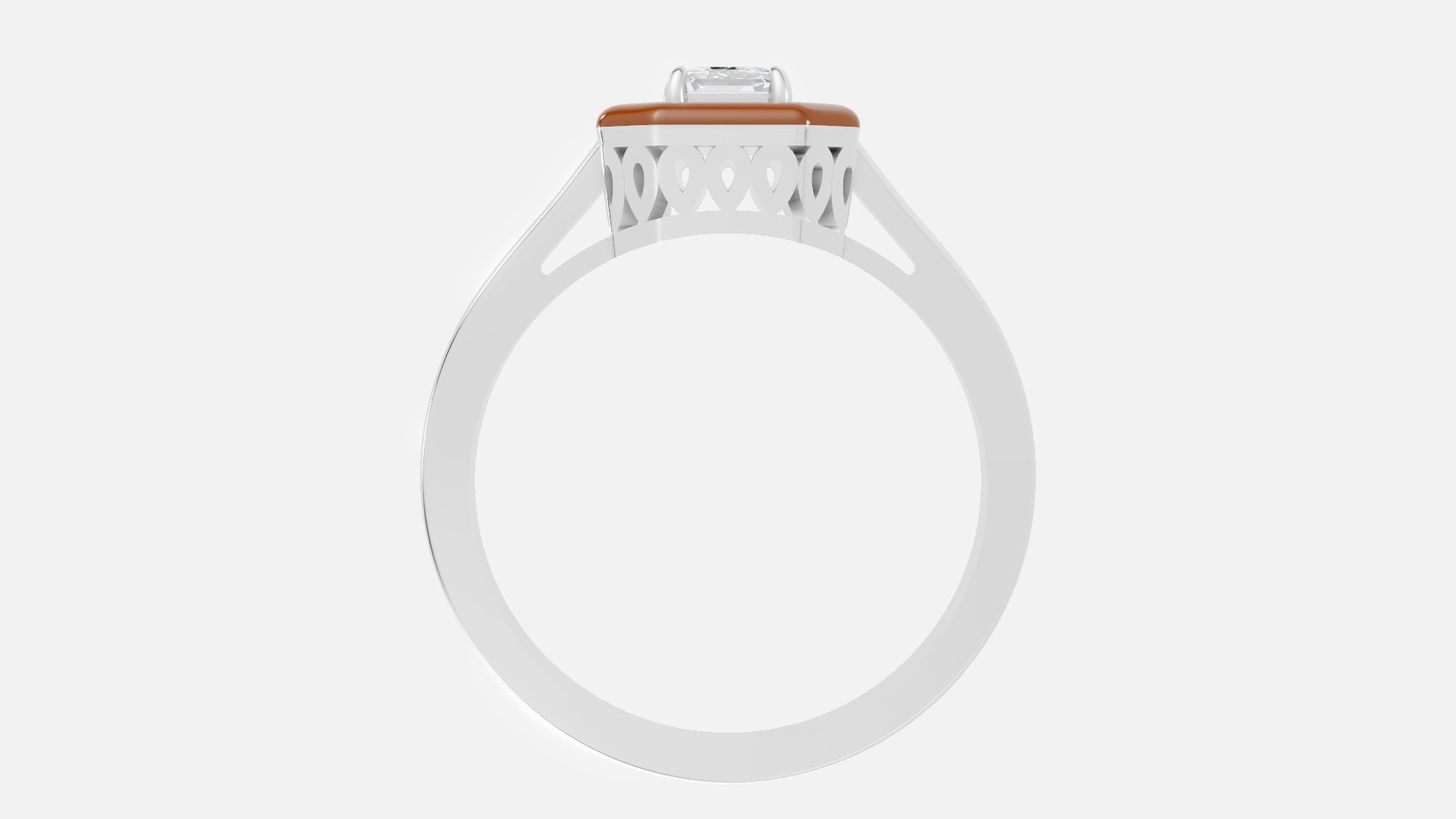 Caramel Halo Emerald Cut Lab Grown Diamond Ring in Silver Profile View