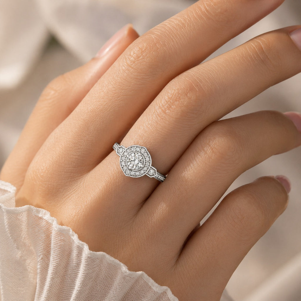CVD diamond engagement ring on finger