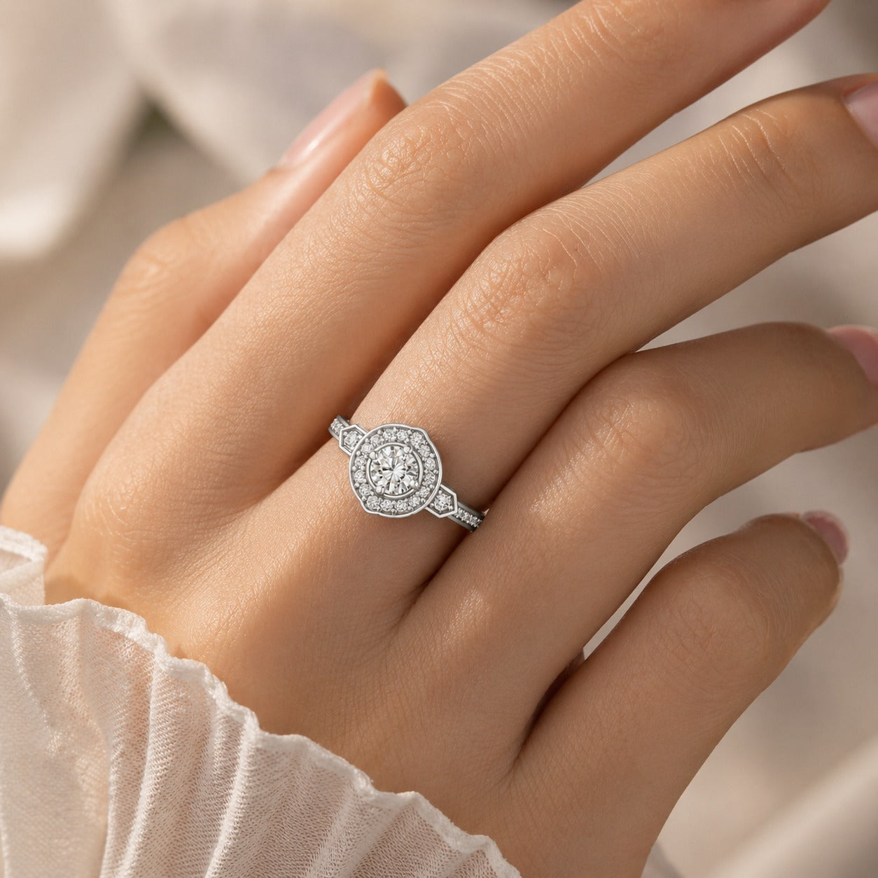 CVD diamond engagement ring on finger