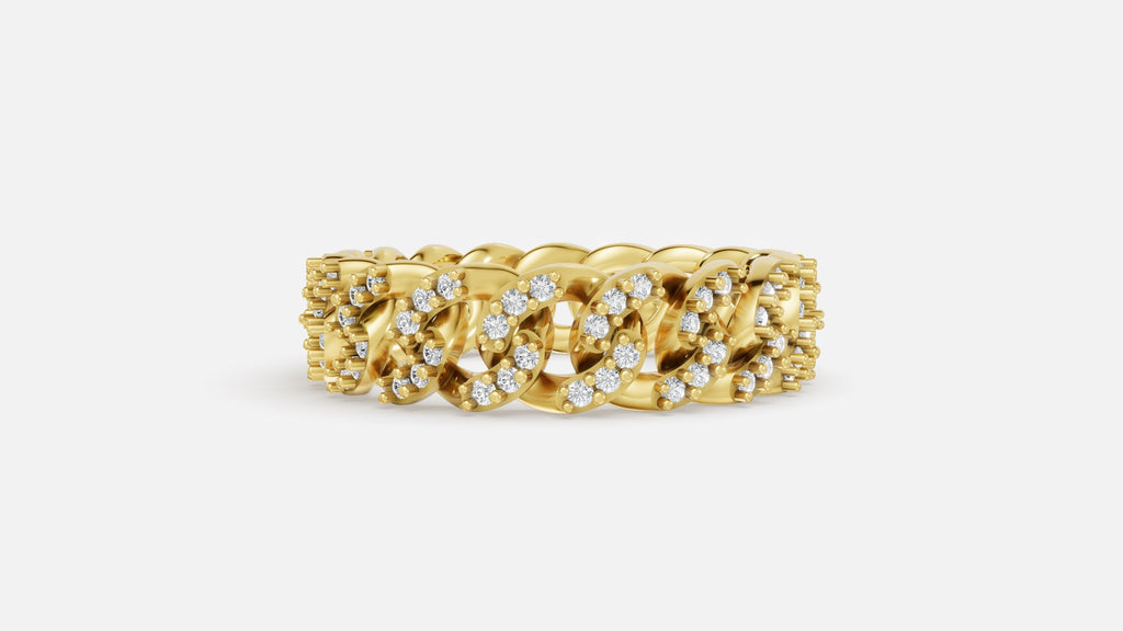 Diamond Cuban Link Eternity Band Ring in 18K Yellow Gold Front View