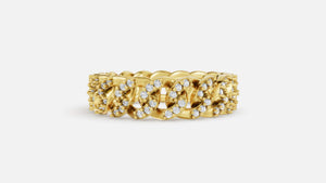 Diamond Cuban Link Eternity Band Ring in 18K Yellow Gold