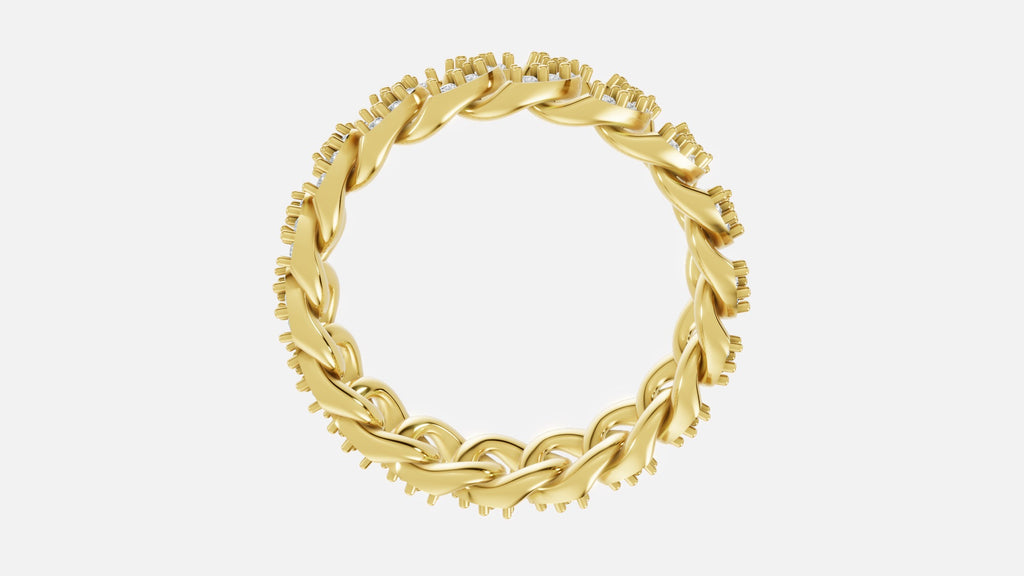 Diamond Cuban Link Eternity Band Ring in 18K Yellow Gold Profile View