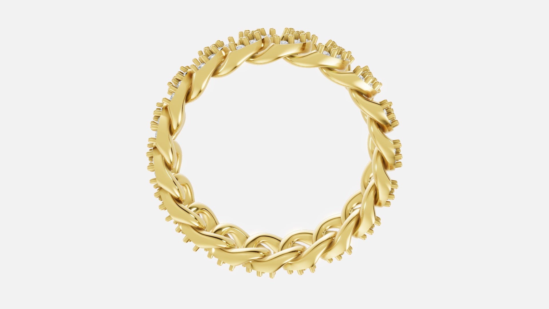 Diamond Cuban Link Eternity Band Ring in 18K Yellow Gold Profile View