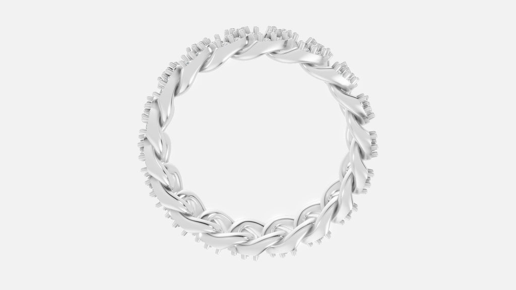 Diamond Cuban Link Eternity Band Ring in 925 Silver Profile View