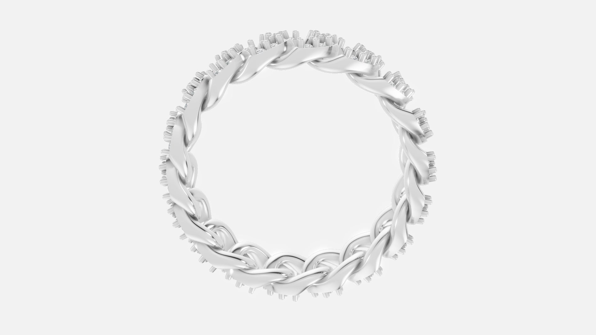 Diamond Cuban Link Eternity Band Ring in 925 Silver Profile View
