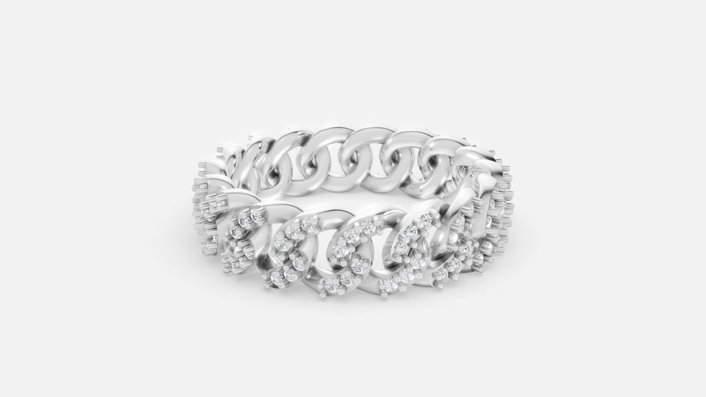 Diamond Cuban Link Eternity Band Ring in 925 Silver Side View