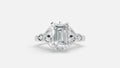Sterling silver emerald cut CVD diamond engagement ring 2.08 ct front view
