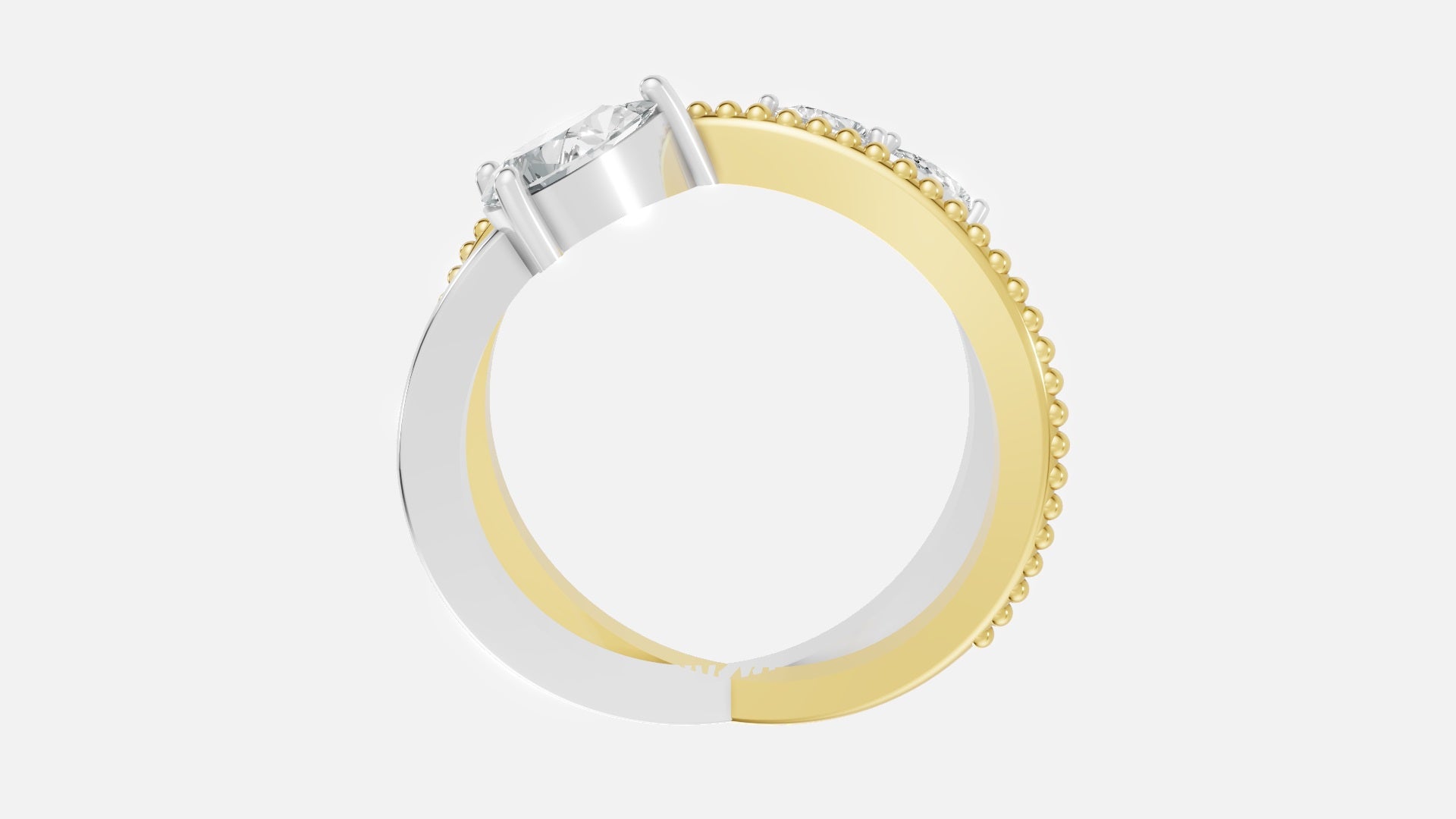 18K gold pear cut CVD diamond ring side view