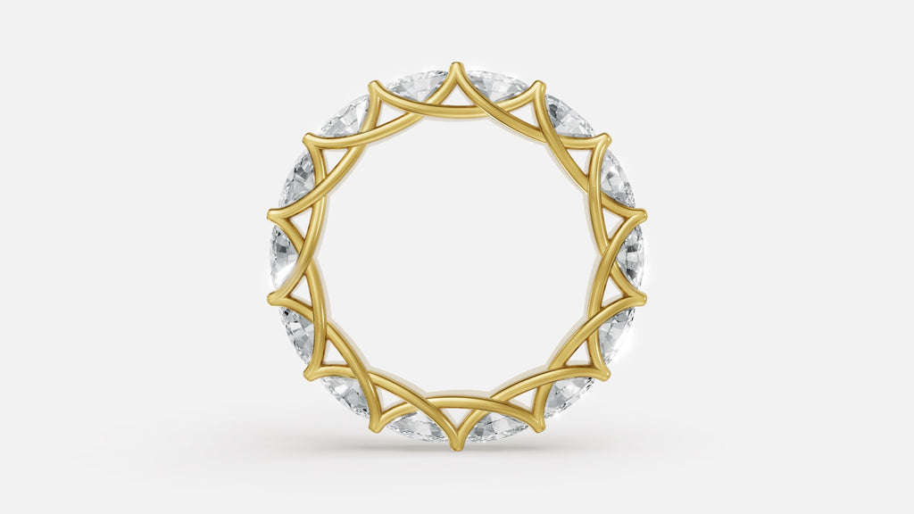 18K gold oval diamond full eternity ring top profile with VVS diamonds
