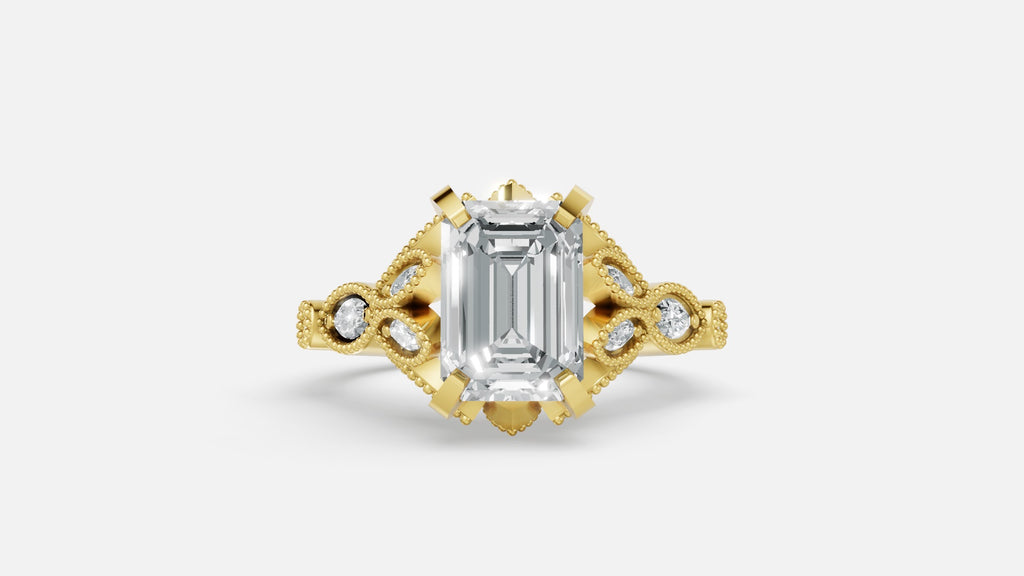 18K gold CVD diamond engagement ring 2.08 ct VVS emerald cut front view