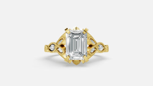 18K gold CVD diamond engagement ring 2.08 ct VVS emerald cut front view