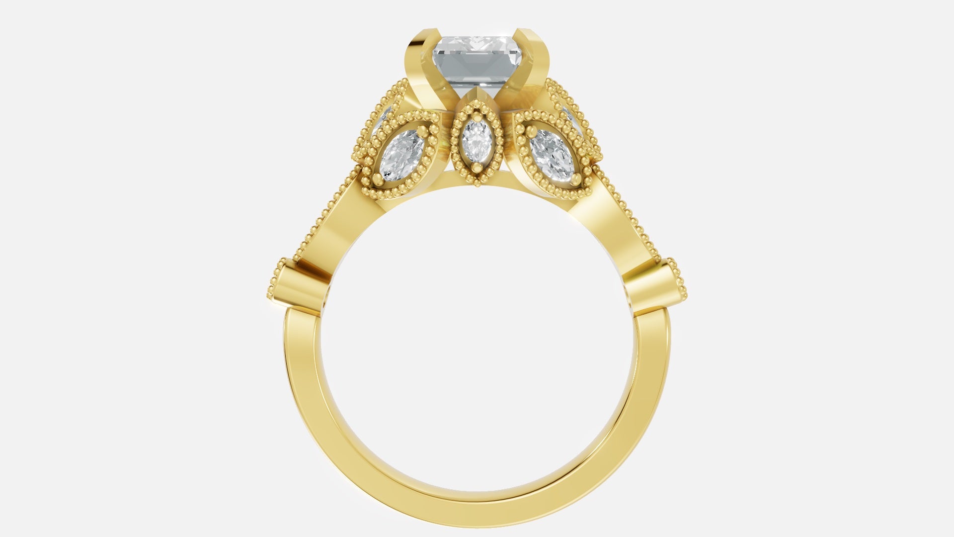 18K gold VVS CVD diamond engagement ring detailed side profile