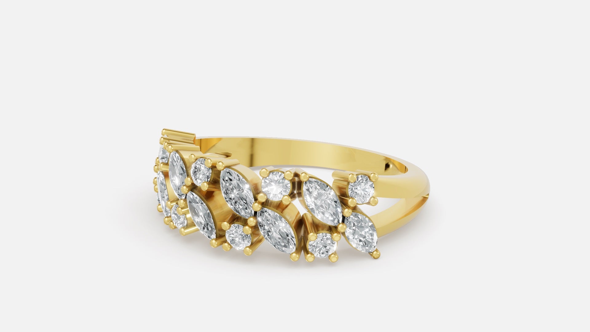 Gold Marquise and Round Diamond Engagement Ring Angled View