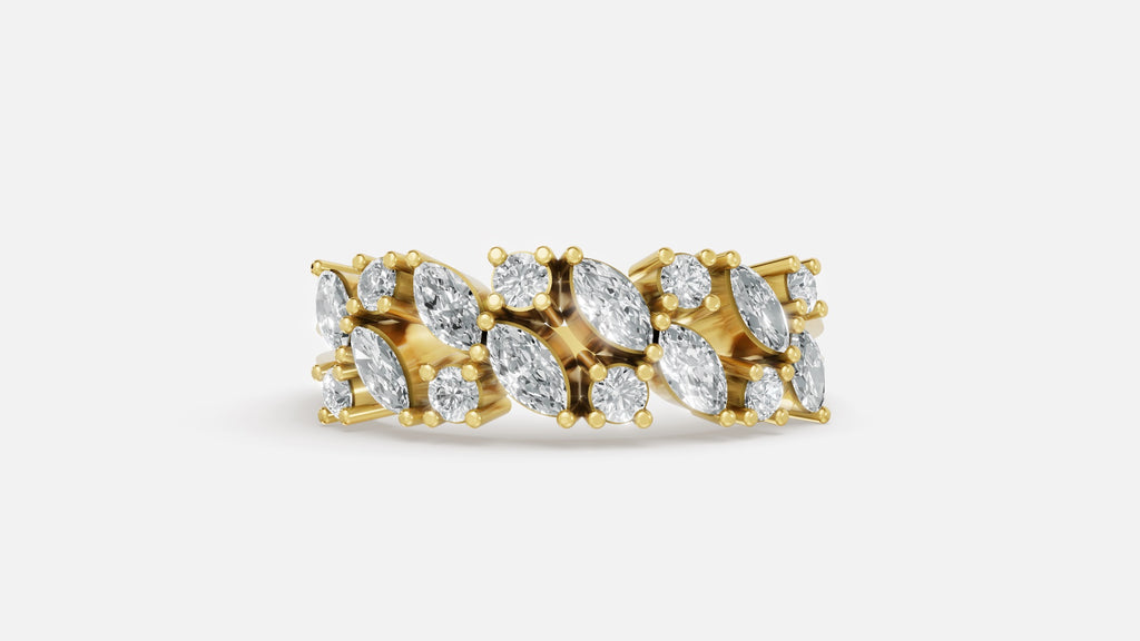 Gold Marquise and Round Diamond Engagement Ring Close-Up View