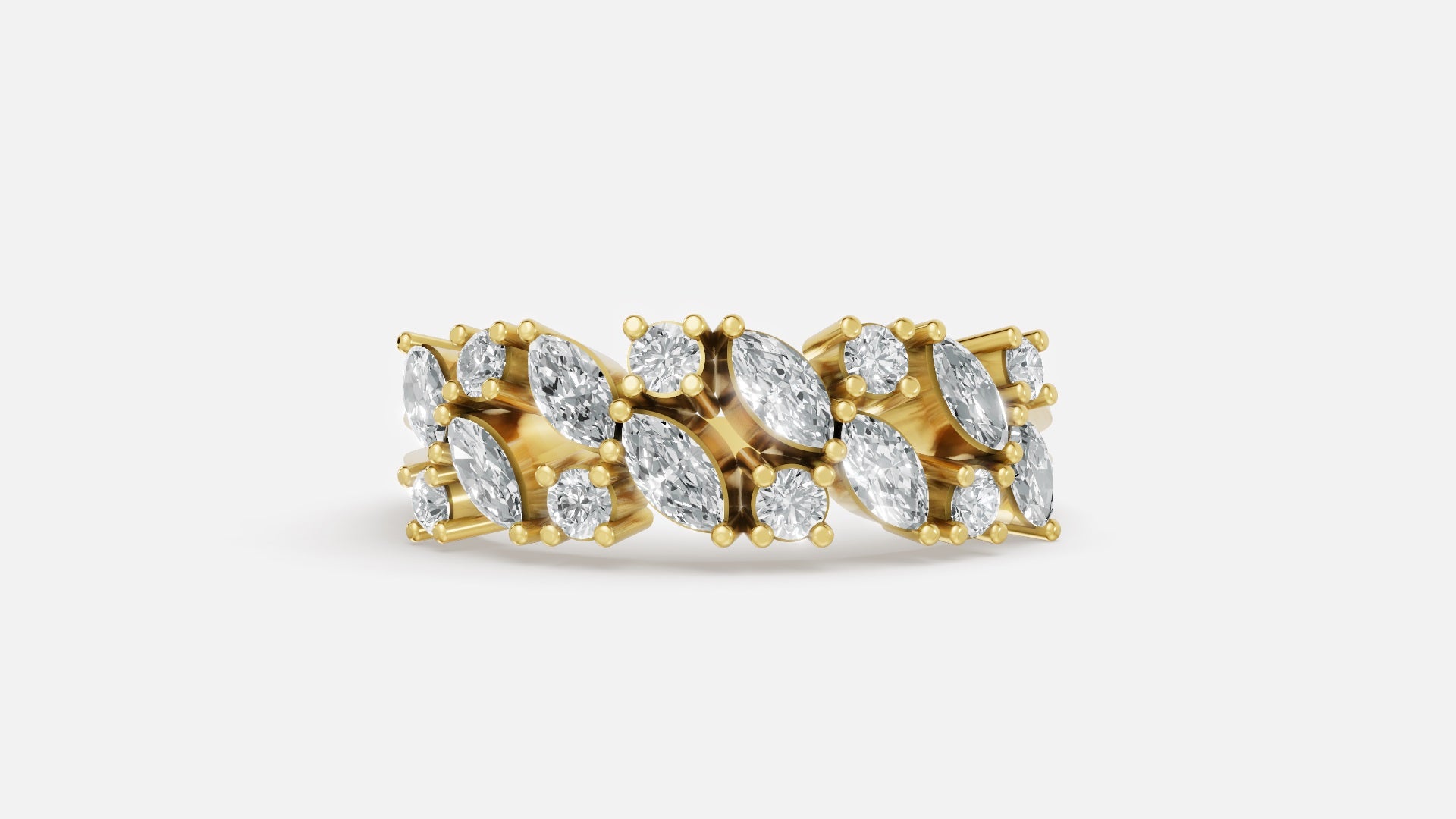 Gold Marquise and Round Diamond Engagement Ring Close-Up View