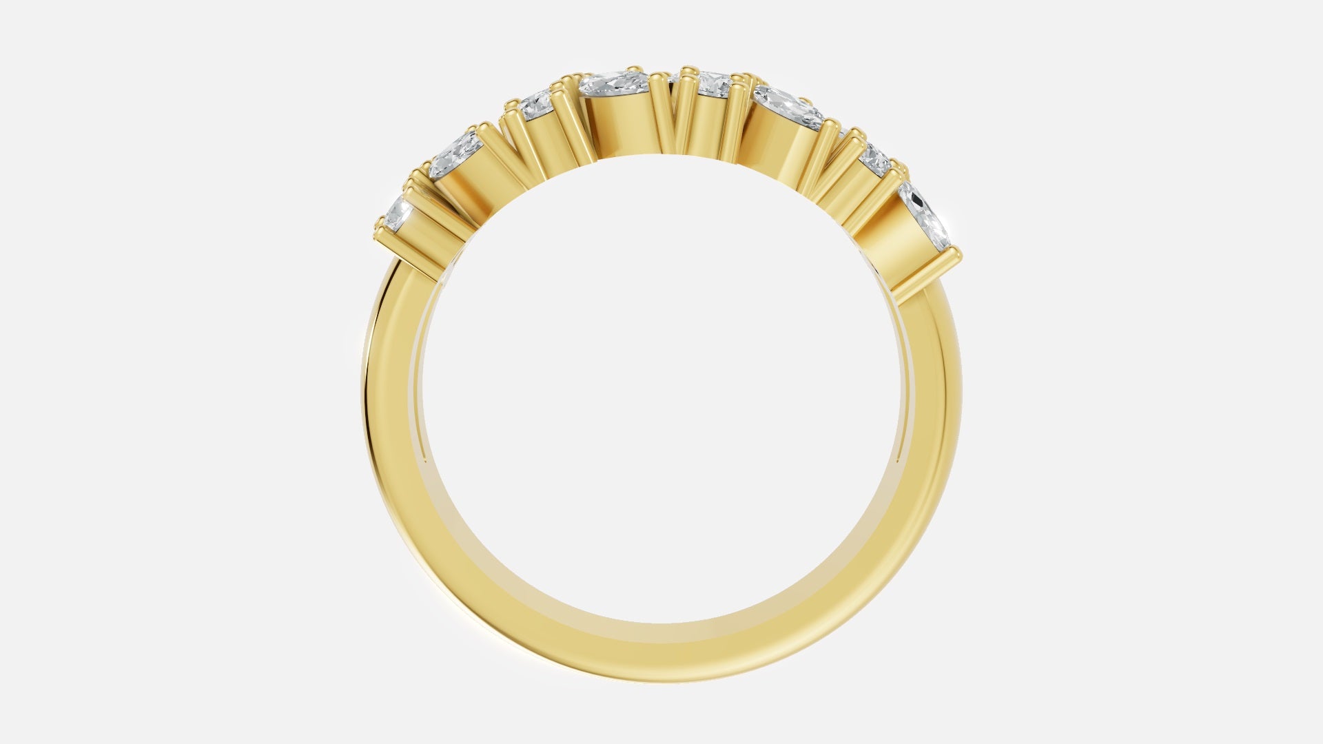 Gold Marquise and Round Diamond Engagement Ring Side Profile