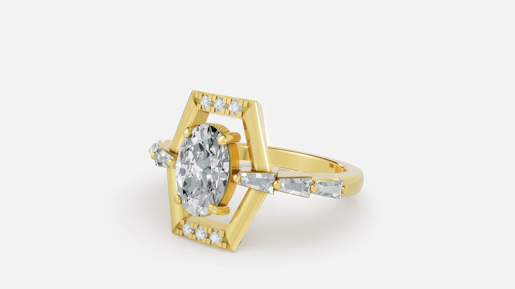18K gold oval diamond full eternity ring angle view for women