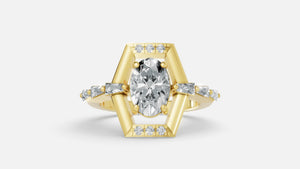 Gold Oval Cut Diamond Hidden Halo Hexagon Engagement Ring