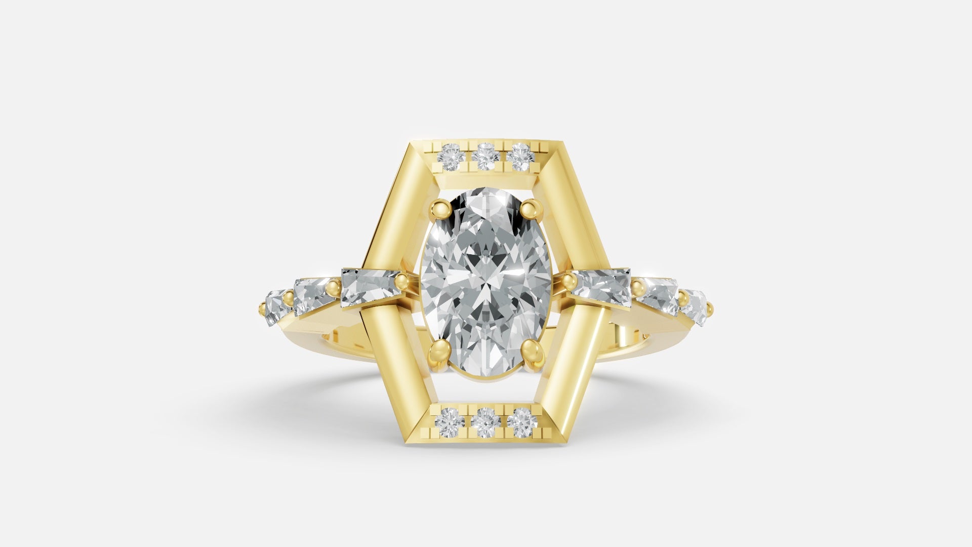 18K gold oval diamond full eternity ring front view with VVS G-H diamonds