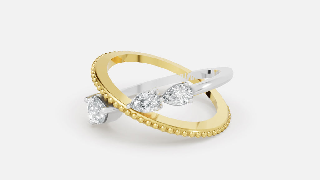 18K gold pear cut CVD diamond cross ring angle view 