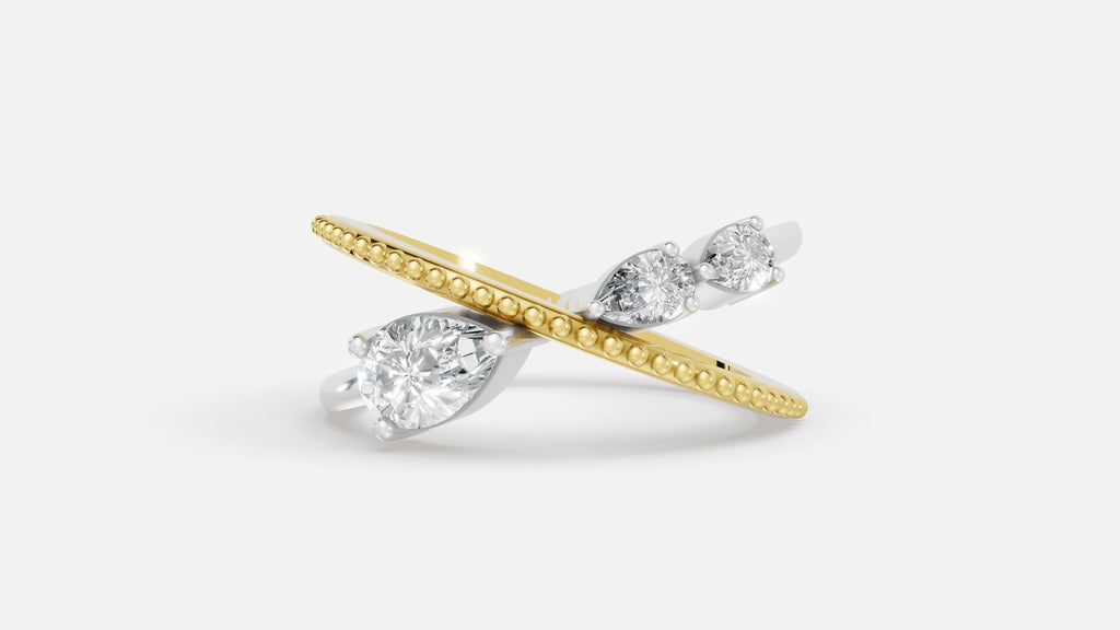 18K gold pear cut CVD diamond ring front view 