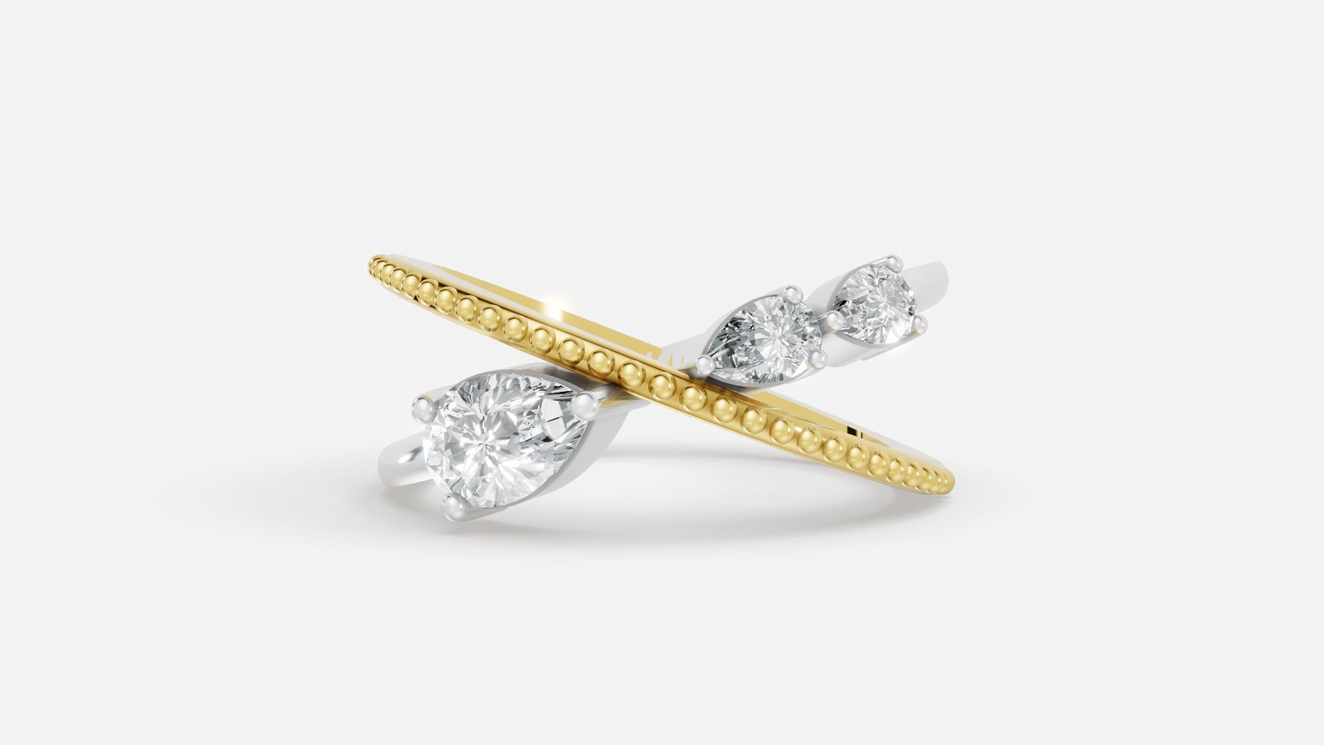 18K gold pear cut CVD diamond ring front view 