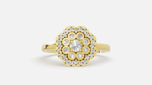 Gold Round Cluster Diamond Halo Ring