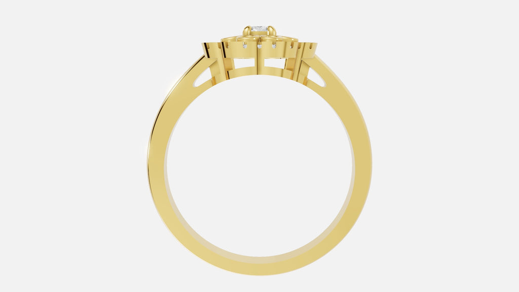 Gold Round Cluster Diamond Halo Ring Profile View