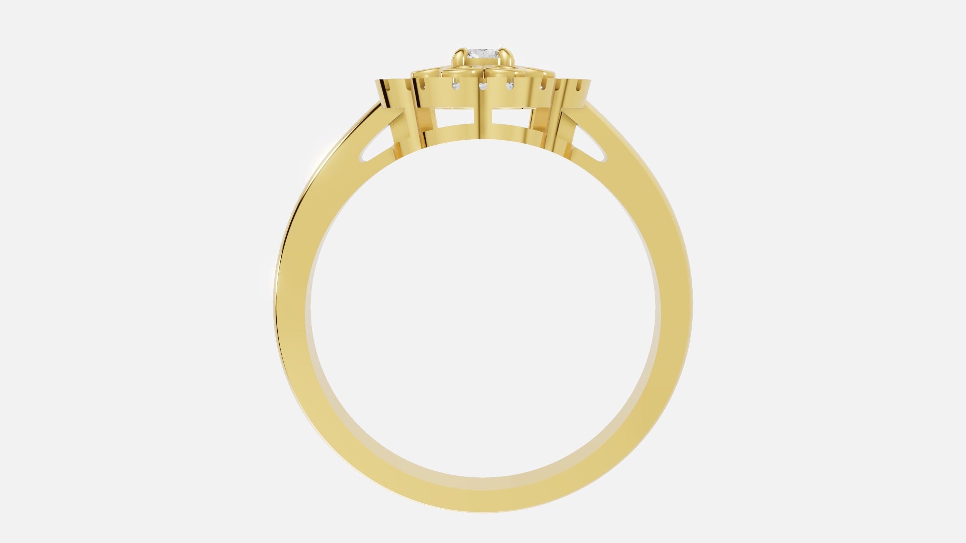 Gold Round Cluster Diamond Halo Ring Profile View