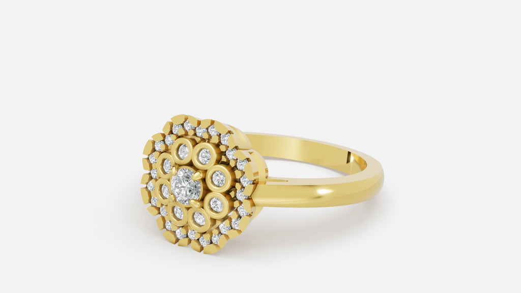 Gold Round Cluster Diamond Halo Ring Side View