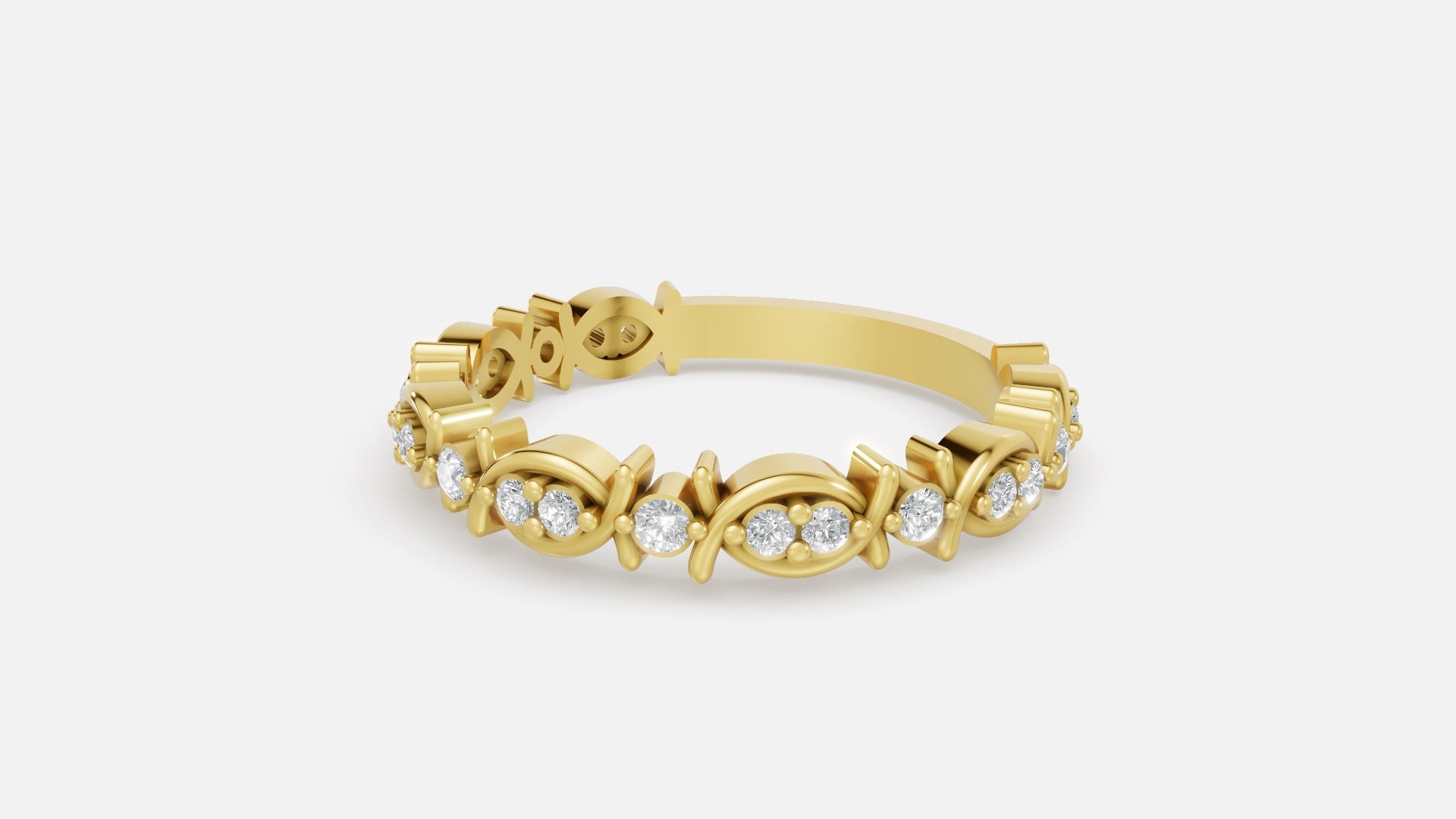 Gold Round CVD Diamond Eternity Marquise Wedding Band Angled View