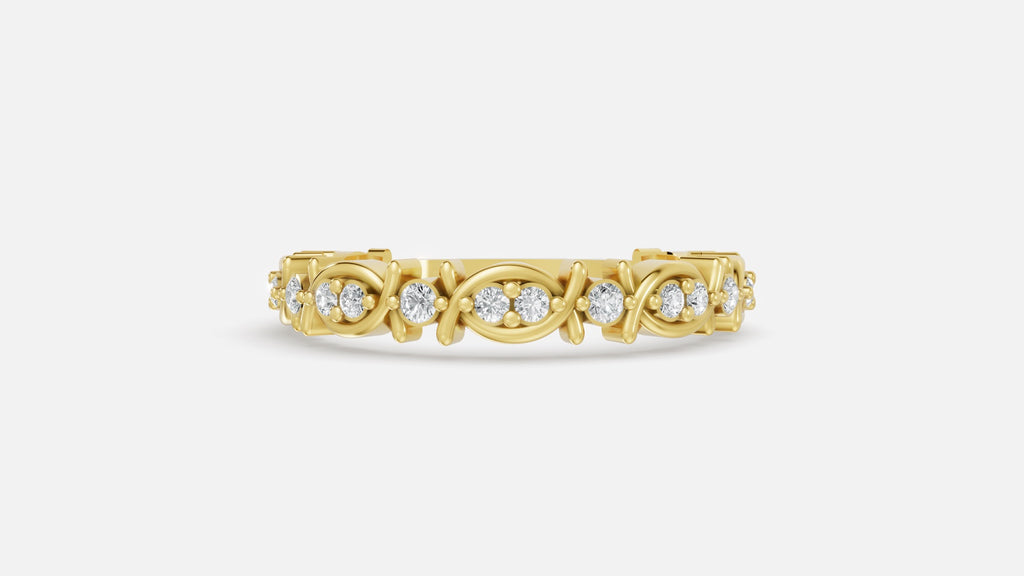 Gold Round CVD Diamond Eternity Marquise Wedding Band Front View