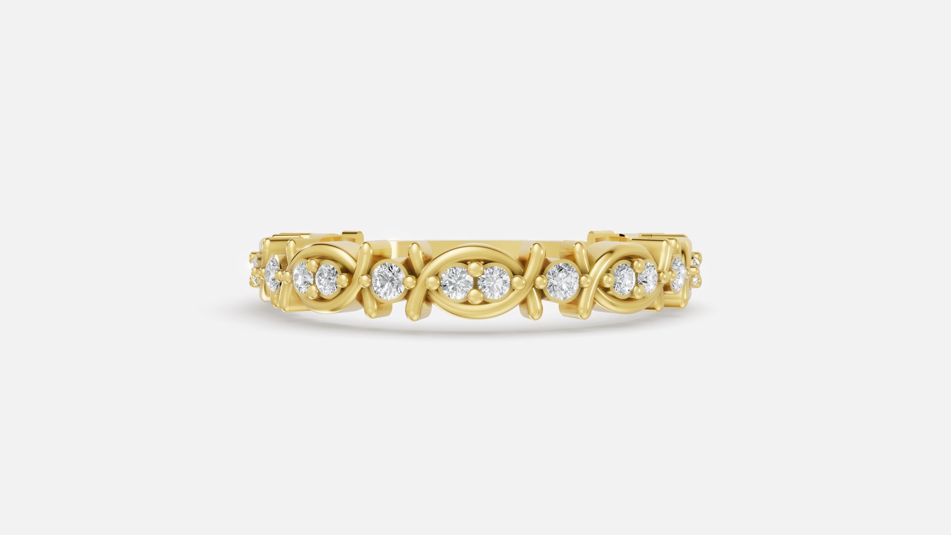 Gold Round CVD Diamond Eternity Marquise Wedding Band Front View