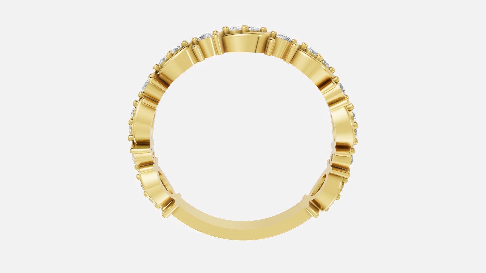 Gold Round CVD Diamond Eternity Marquise Wedding Band Top View