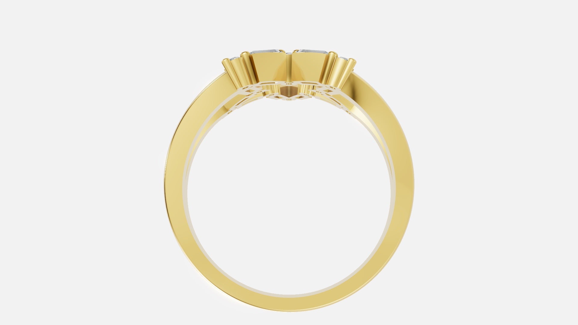 Gold Star Cluster Diamond Ring with Baguette and Round Cut Diamonds Profile View
