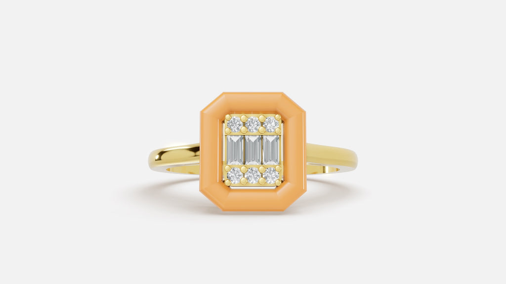 Honey Halo Baguette Diamond Cluster Ring in Gold Front View