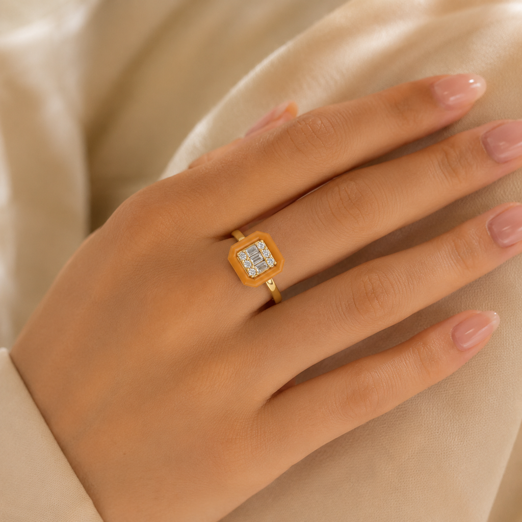 Honey Halo Baguette Diamond Cluster Ring in Hand View