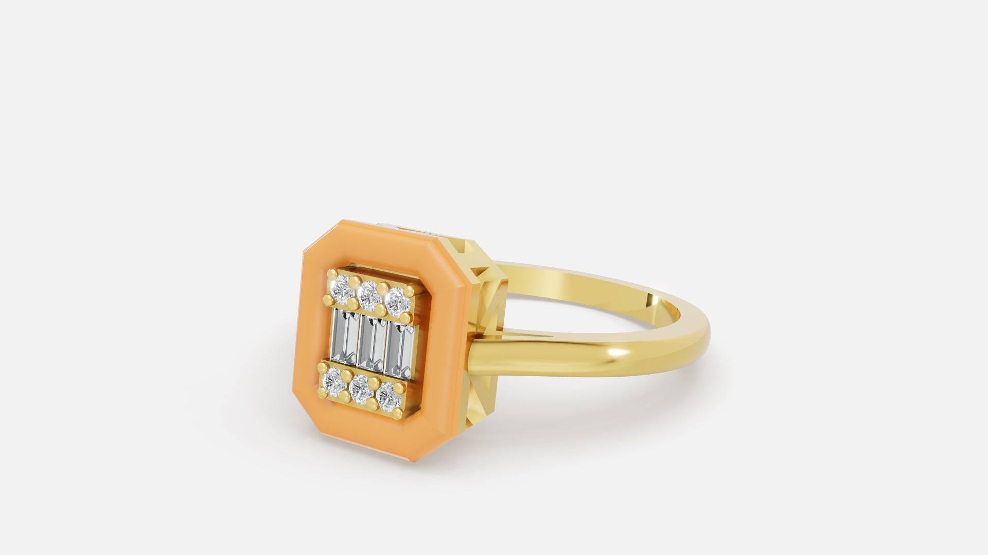 Honey Halo Baguette Diamond Cluster Ring in Gold Side View
