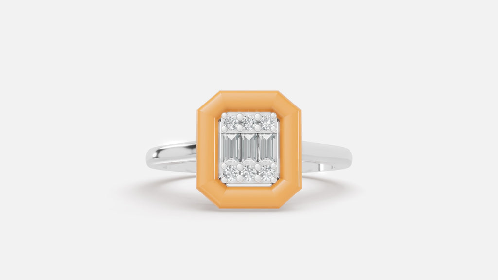 Honey Halo Baguette Diamond Cluster Ring in Silver Front View