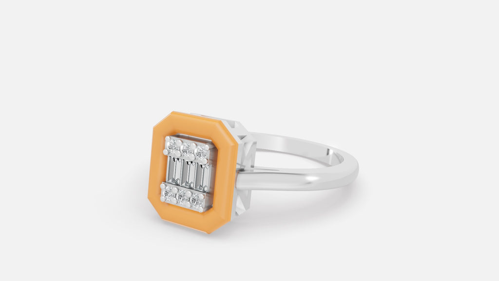 Honey Halo Baguette Diamond Cluster Ring in Silver Side View