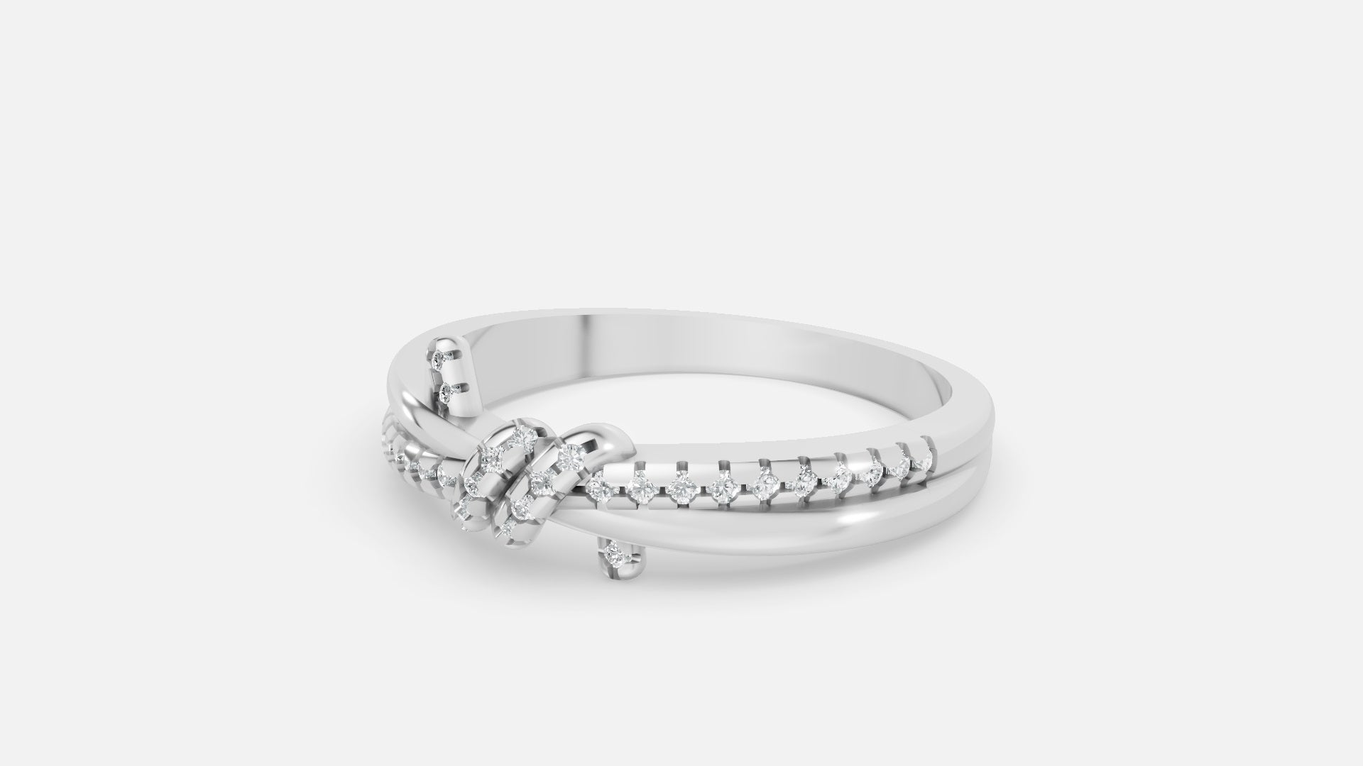 925 Silver Lab Grown Diamond Infinity Love Knot Ring Angled View