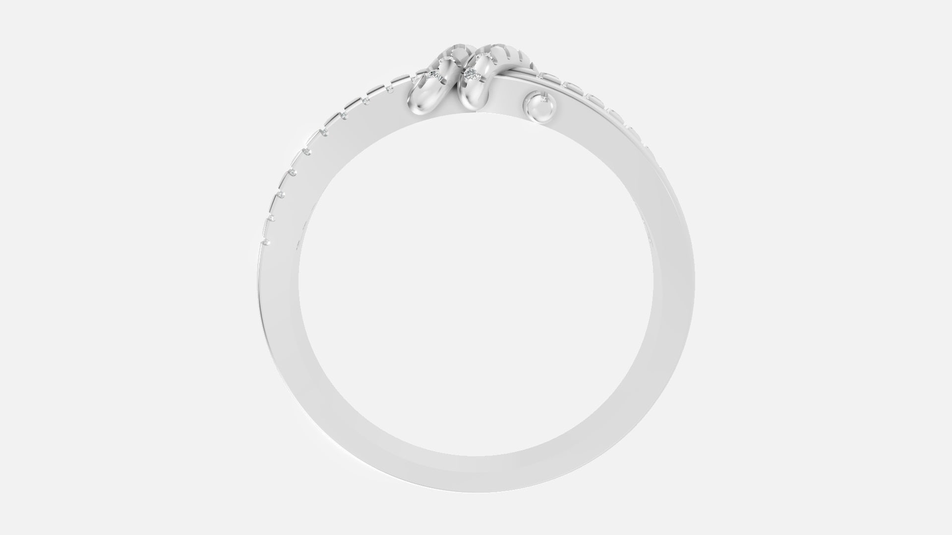 Lab Grown Diamond Infinity Love Knot Ring Side Profile in Silver