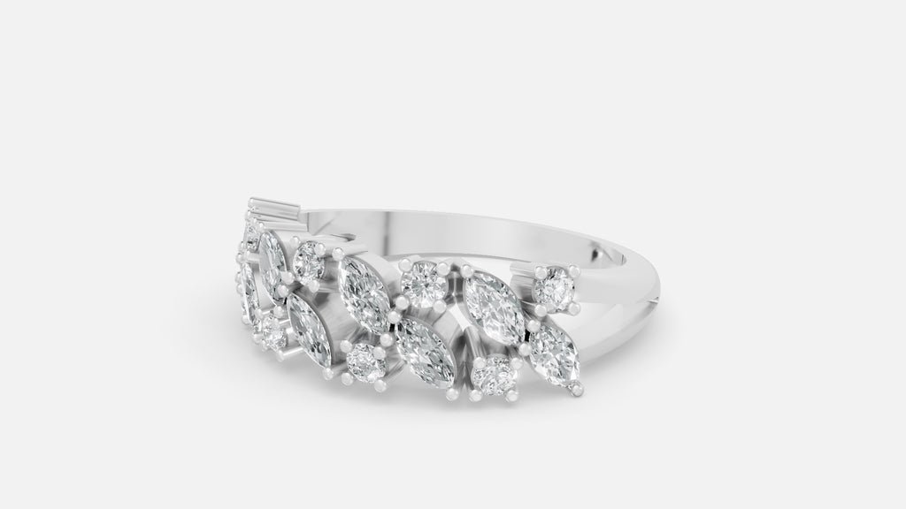 Marquise and Round CVD Diamond Eternity Ring in 925 Silver Angled View