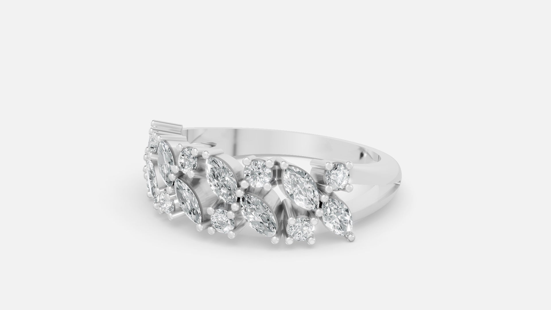 Marquise and Round CVD Diamond Eternity Ring in 925 Silver Angled View