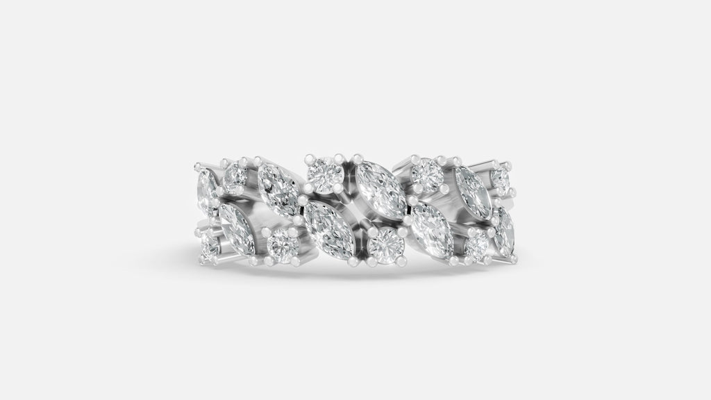 Marquise and Round CVD Diamond Eternity Ring in 925 Silver Front View