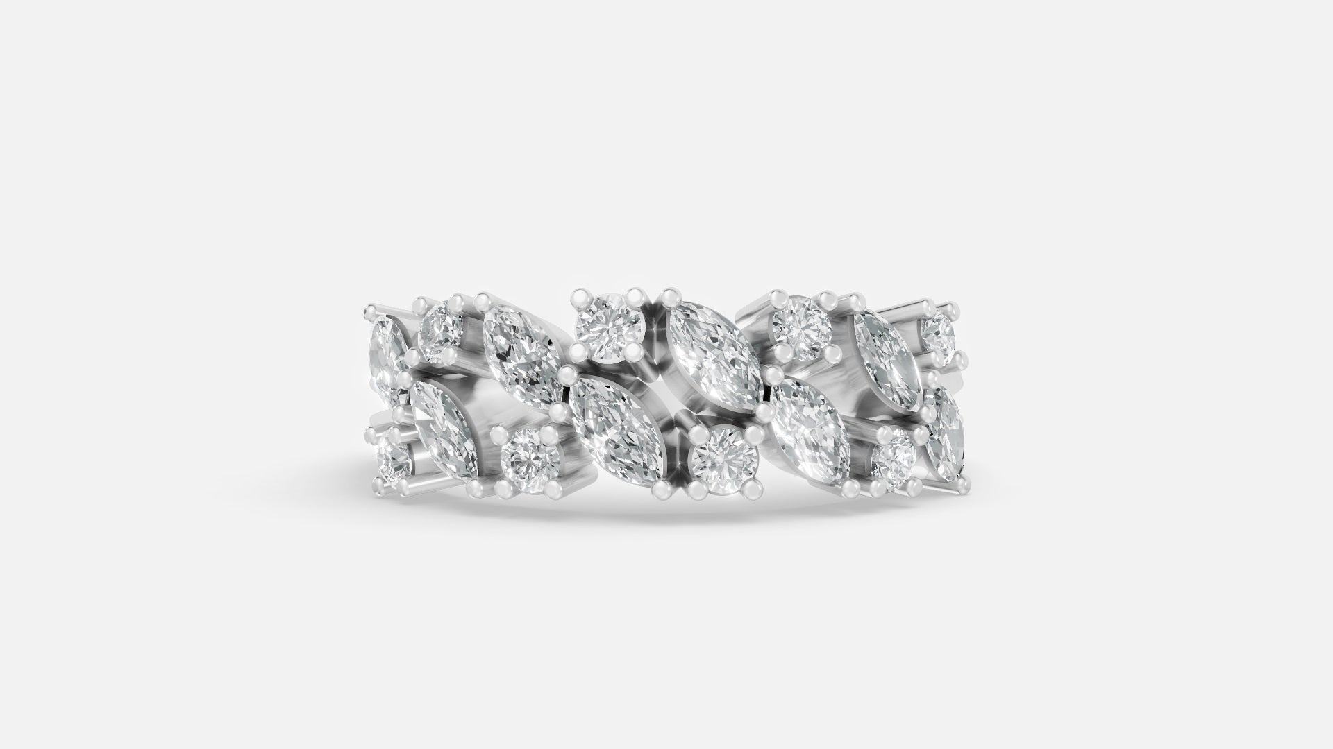 Marquise and Round CVD Diamond Eternity Ring in 925 Silver Front View