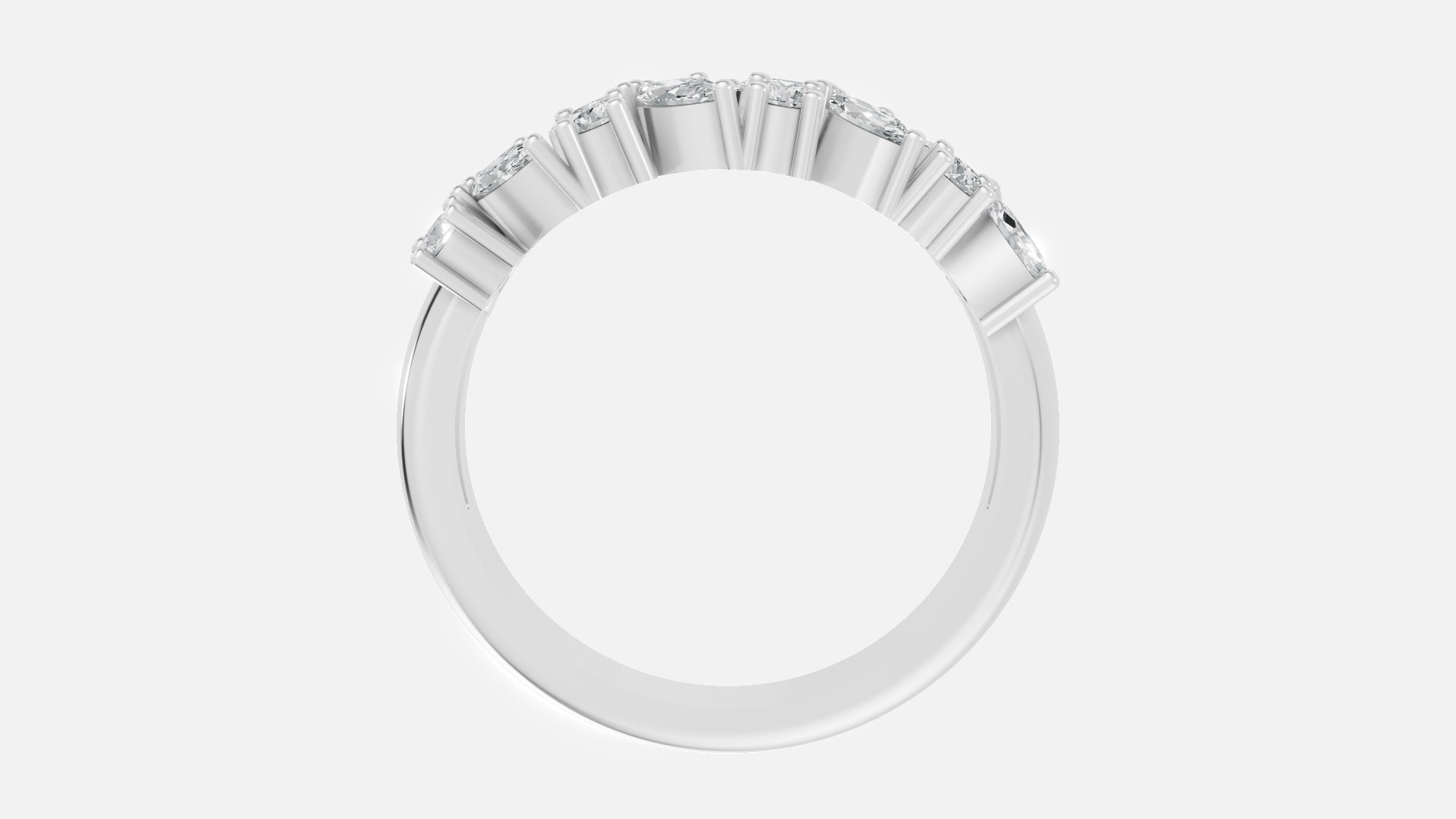 Marquise and Round CVD Diamond Eternity Ring in 925 Silver Side Profile